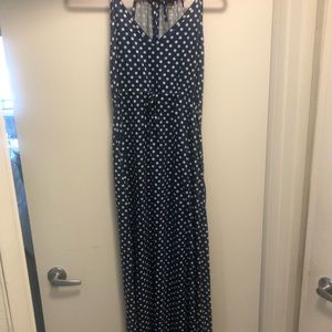 Blue maxi dress with white polkadots